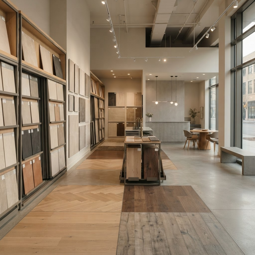 Showroom Gioia Casa Bistrița cu panouri de mostre