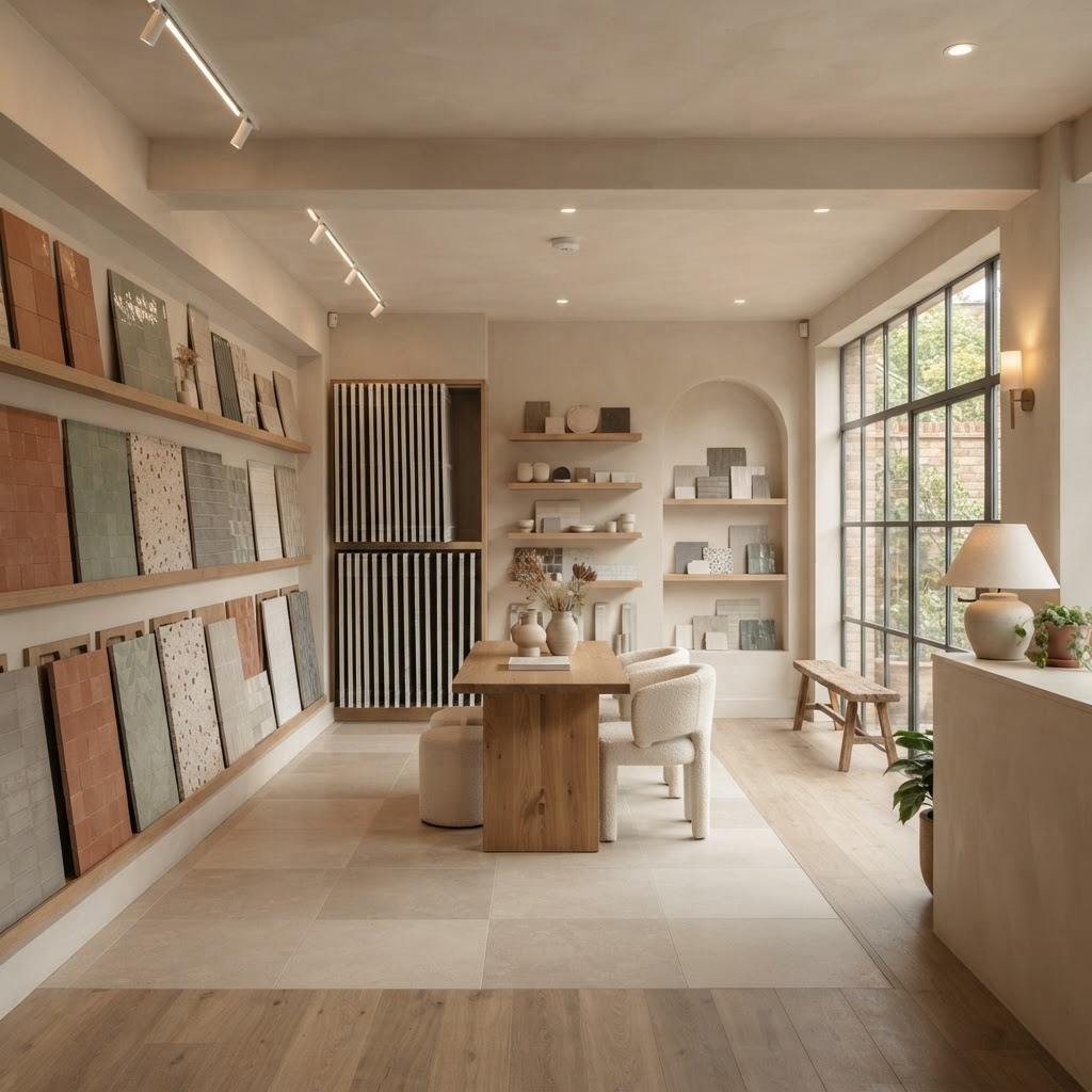 Showroom Gioia Casa Maieru cu mostre pe perete